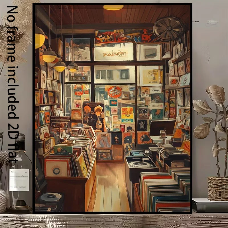 2D Flat, 1pc 1pcs Vintage Record Store - Retro Music Theme Suitable for / Vertical Hanging, Spring Summer Decor, Suitable for