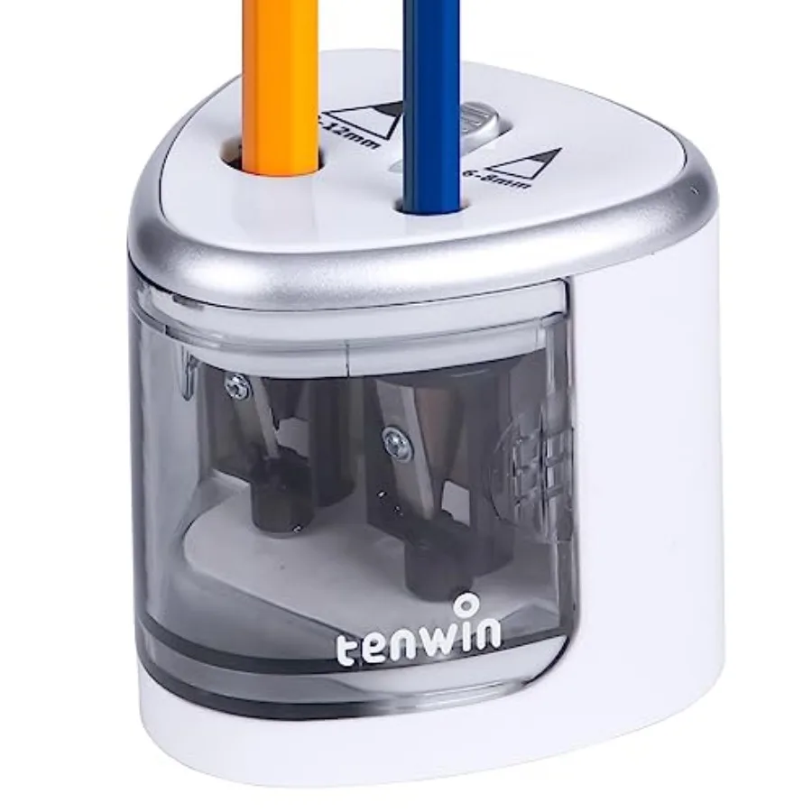 

tenwin Electric Pencil Sharpener for Colored Pencils, Battery Operated Pencil Sharpeners for No.2 and 6-12mm Pencils, Dual Hole