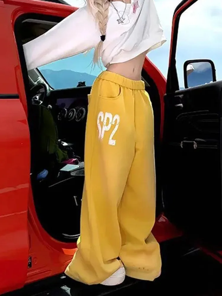 Vintage American Letter Sweatpants Streetwear Hip Hop High Waist Loose Pant Spring Casual Harajuku Retro Pockets Bf Y2K Trousers