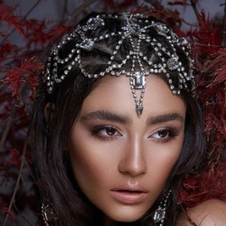 Fashion 1920s Rhinestone Forehead Chain Headpiece Cap Hair Accessories Boho Women 2023 Hat Flapper Head Chain Jewelry Rave Gifts