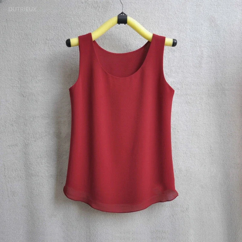 Summer Chiffon Blouse 31 Colors Sleeveless Vest Women Casual Loose Tops Not Perspective Shirt Ladies Solid Blusas