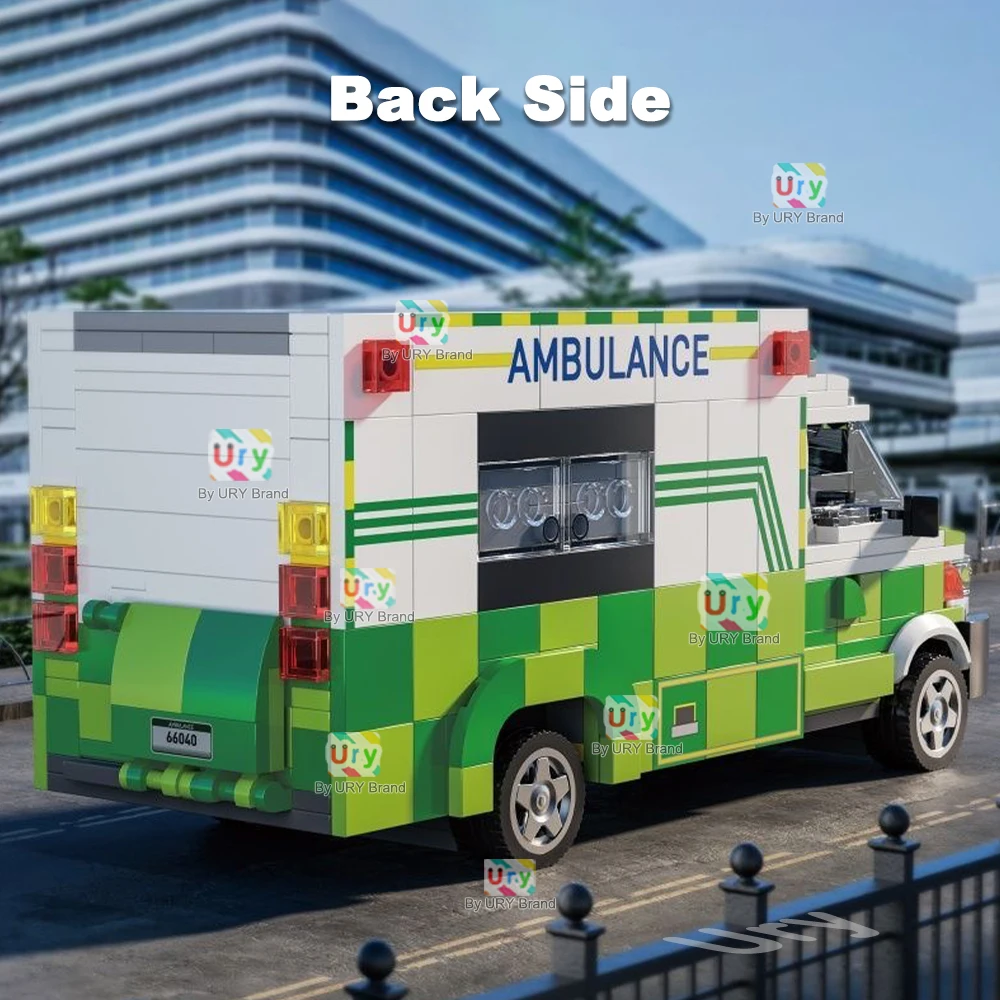 City Series Traffic Green Ambulance Escort Car Van Vehicle Technical Set Model MOC Building Blocks DIY Toys for Children Gifts
