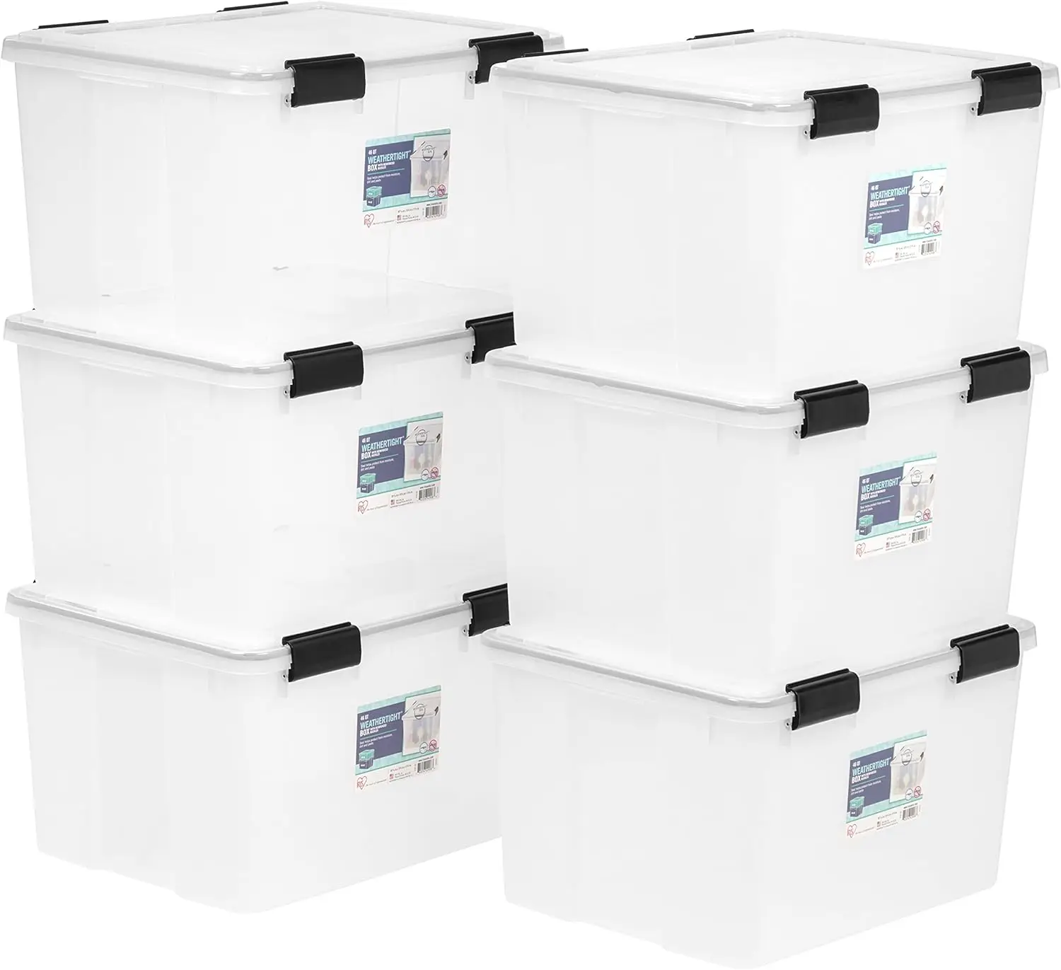 

46.6 Quart Plastic Storage Bin Tote Organizing Container with Durable Lid and Seal and Secure Latching Buckles, 6 Pack