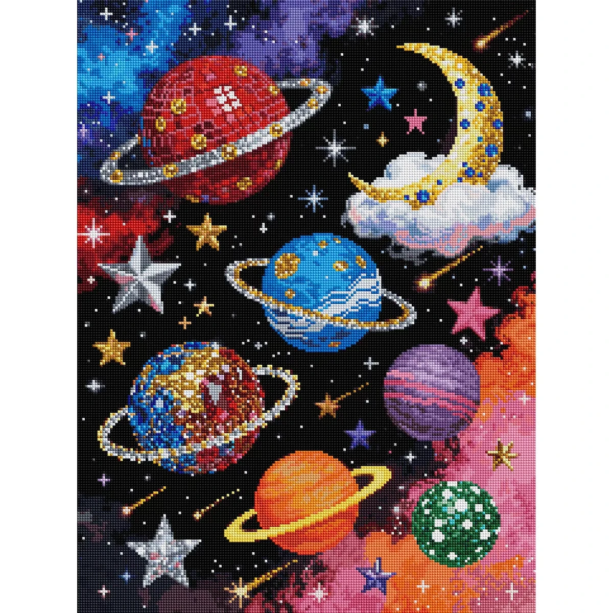 DIY Colorful Space Planet Diamond Painting, Fantasy Galaxy Moon Star Nebula Scenery For Living Room Home Wall Decoration Gift