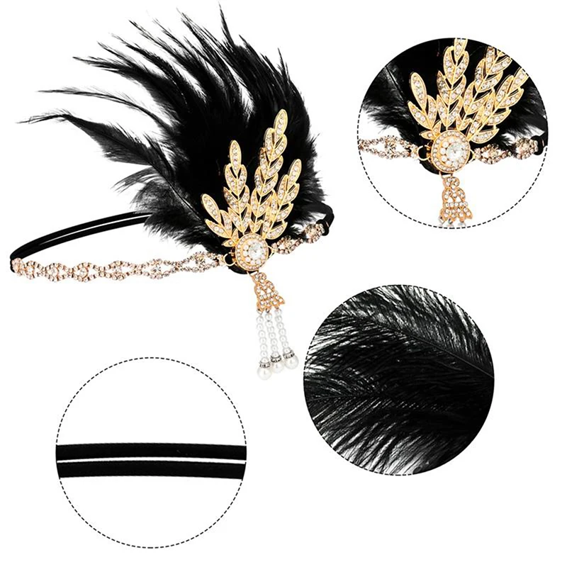 1920/30s Cosplay Flapper Halloween Charleston Costume 1920s Gatsby Accessories Pink Nude Headpiece Great Gatsby Feather Headband