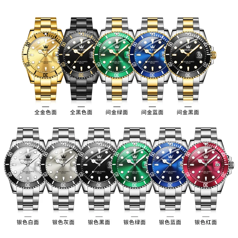 OLEVS 5885 Quartz Man Watch Original Fashion Auto Date Waterproof Luminous Watch For Men Top Brand Steel Strap Male Wristwatch