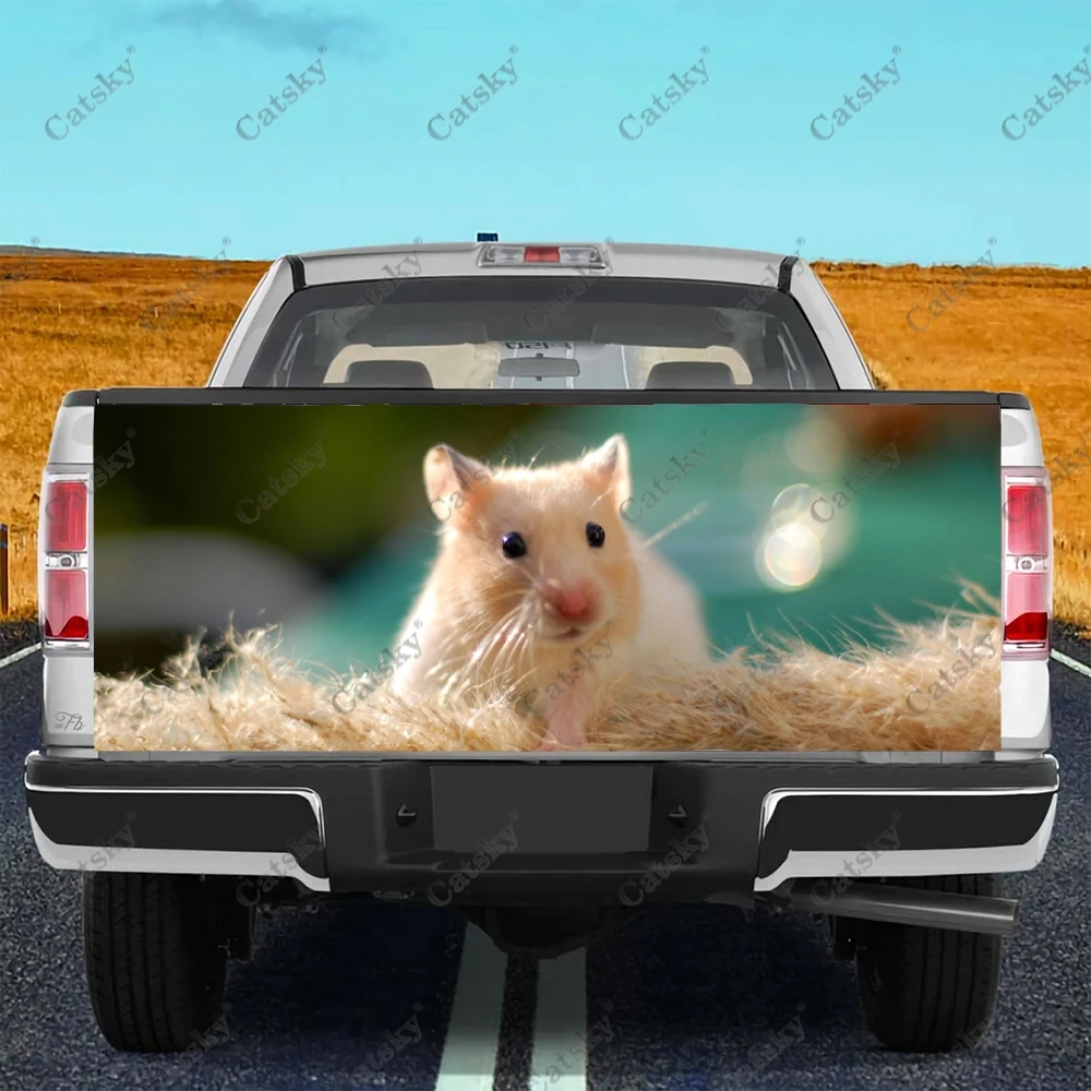 Cute White Hamster Car Tail Trunk Protect Vinly Wrap Sticker Decal Auto Hood Decoration Engine Cover for SUV Off-road Pickup