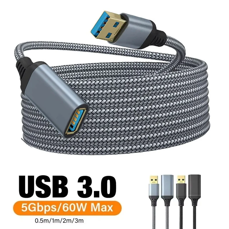 USB 3.0 Nylon Braided Extension Cable USB Male to Female High Speed Transmission Data Cord For PC Laptop Smart TV Camera Printer