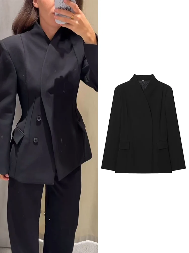 

Women's Office Slim Blazer Casual V Neck Pockets Blazer 2025 Autumn Fashion Commuter Simple Slim Blazer Ladies Clothes