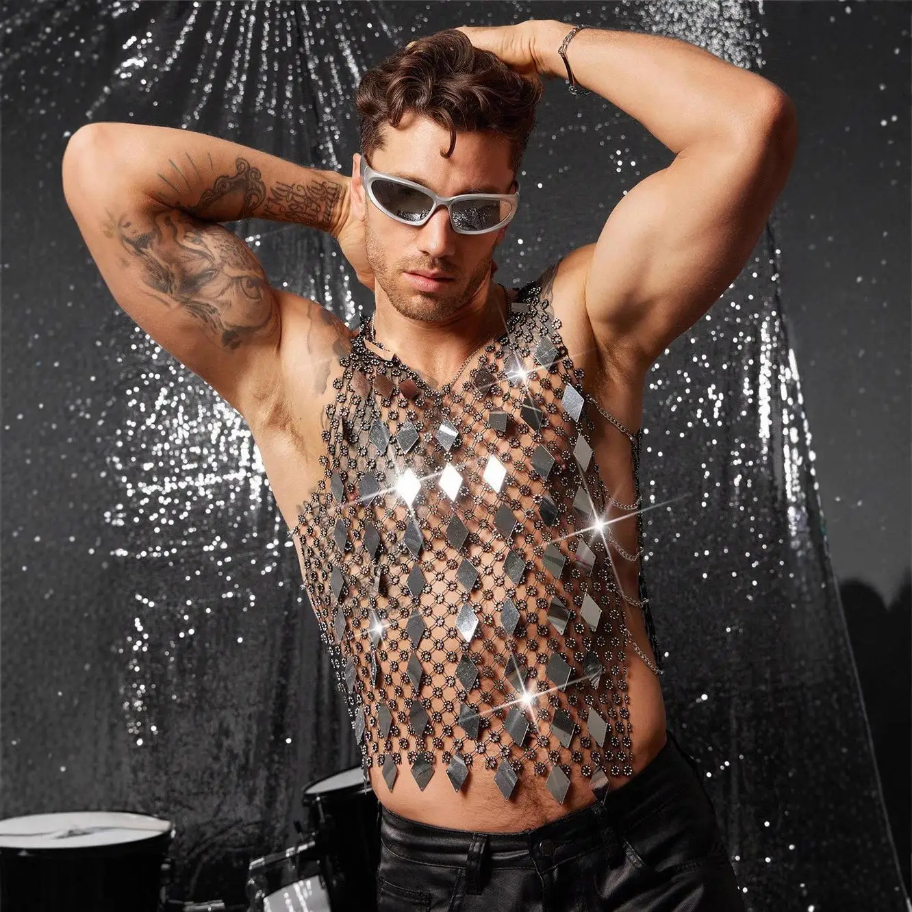 

Сексуальный мужской жилет Diamond Embellied Me Hollow Diamond Ape, европейский жилет Sle Faion, внутренняя одежда, жилет ультра-одлина