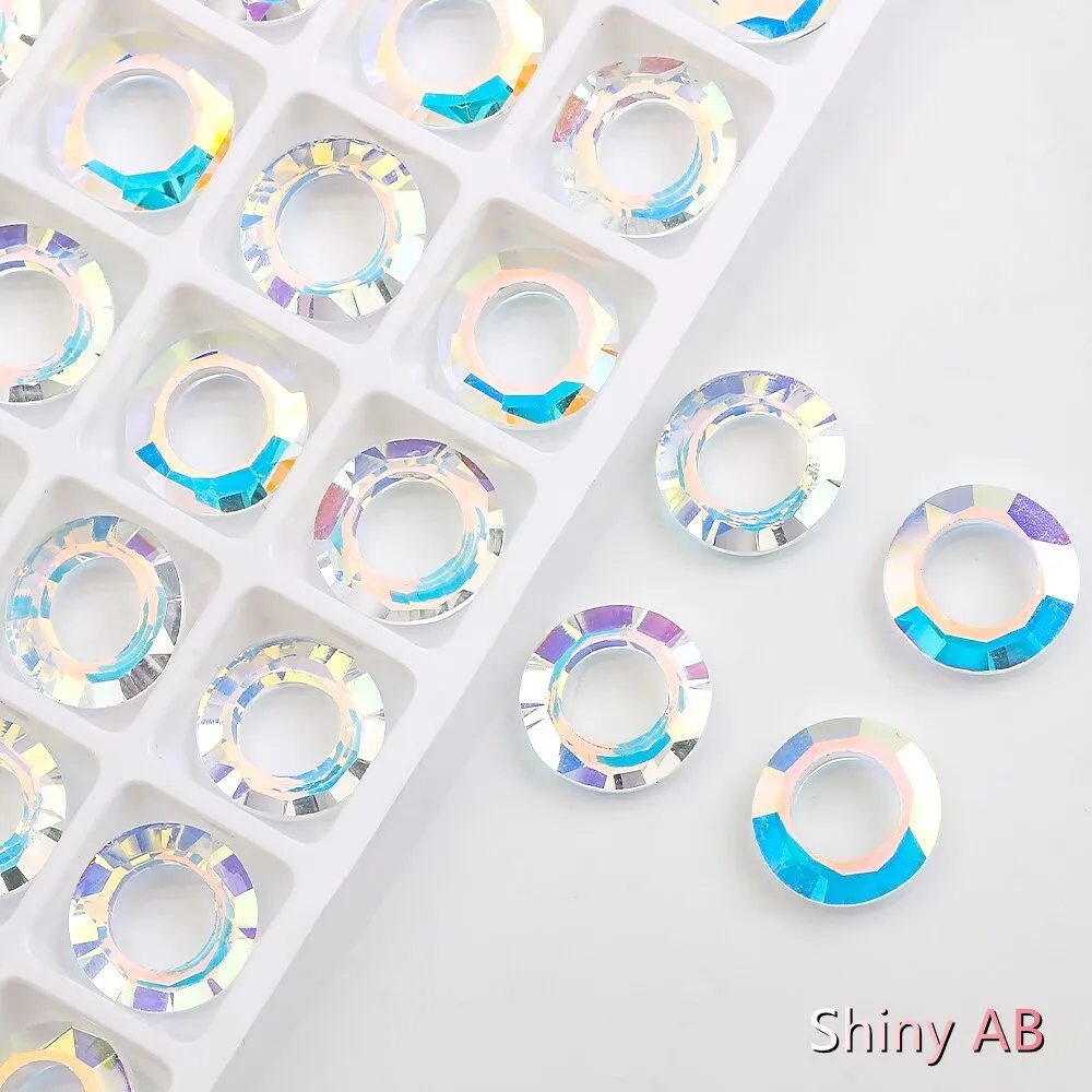 2PCS Crystal Round with Big Hole 14/20MM AB Ring of Angle Spacer Glass Flat Jewelry Making DIY Accessories Necklace Beads