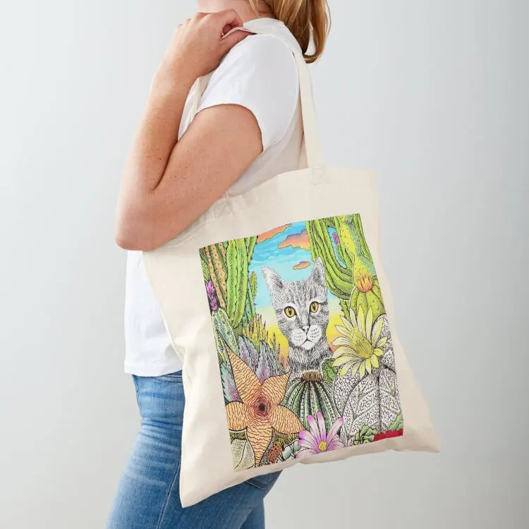 

Cat & Cacti Tote Bag canvas shopping bag shoping bag tote bags aesthetic Eco