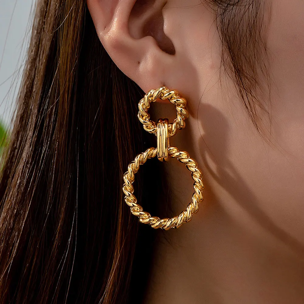 

A Pair Luxury Stainless Steel Double Twist Round Hoop Pendant Earrings Exaggerated Earrings Women's Jewelry Party Accessories