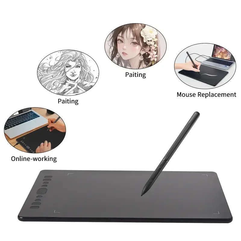 JSK 11*8 Inch Large Size Drawing Tablet 10 Customized Keys Digital Drawing Pad Graphic Tablet for Digital Art Pen Graphic Tablet