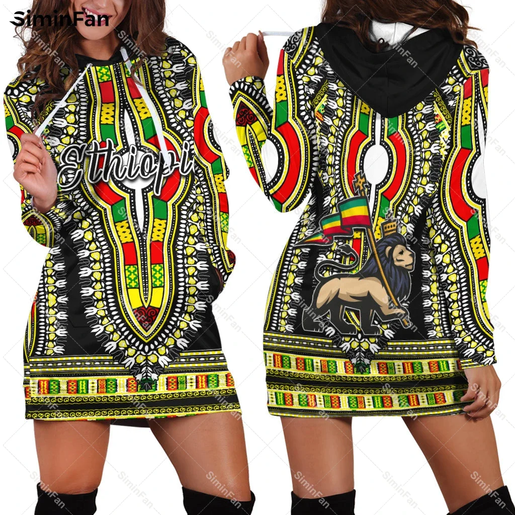 Ethiopian Lion 3D All Over Printed Women Hoodie Dress Female Pocket Hooded Pullover Dresses Spring One-Piece Casual Streetwear-1