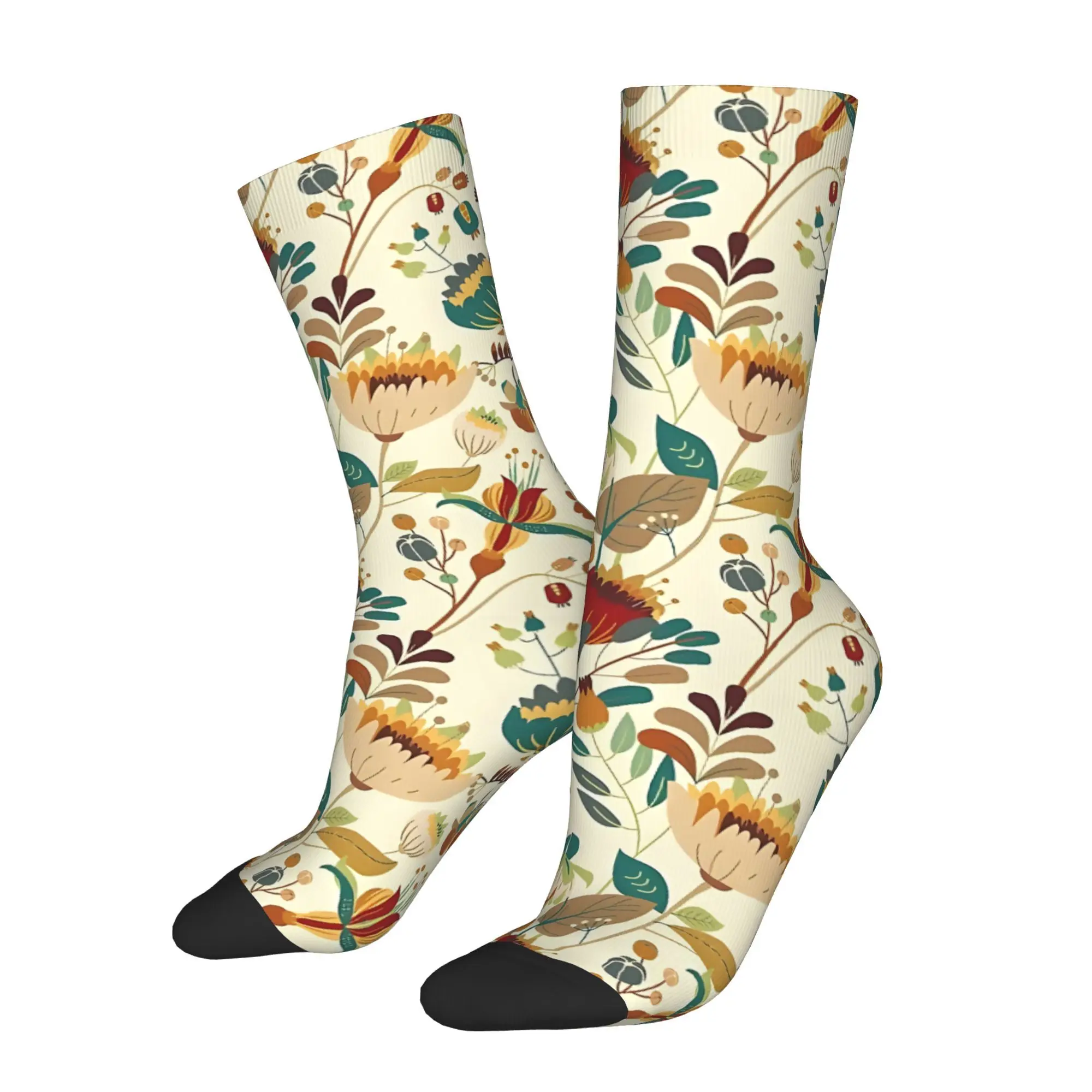 1pc Bird Floral Pattern Printed Men's Socks  Novelty Hip Hop Harajuku Pattern Crew Sock Casual Gift