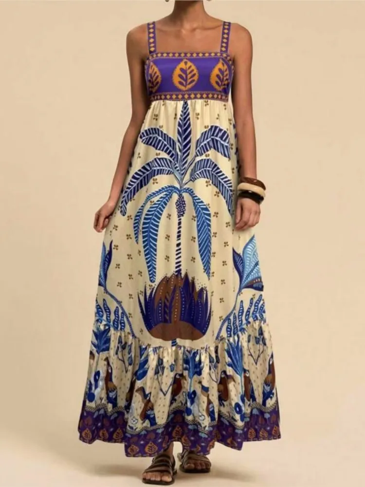

Women's New Arrival Leisure Fashion Print Dresses Summer Elegant Holiday Spaghetti Strap Dress Vacation Party Female Clothing