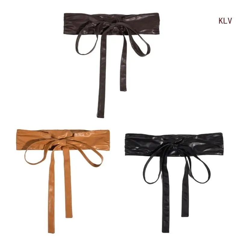 

Ladies Underbust Corset PU Leather Waist Belt with Bowknot Button Universal Women Formal Dress Shirt Coat Corset