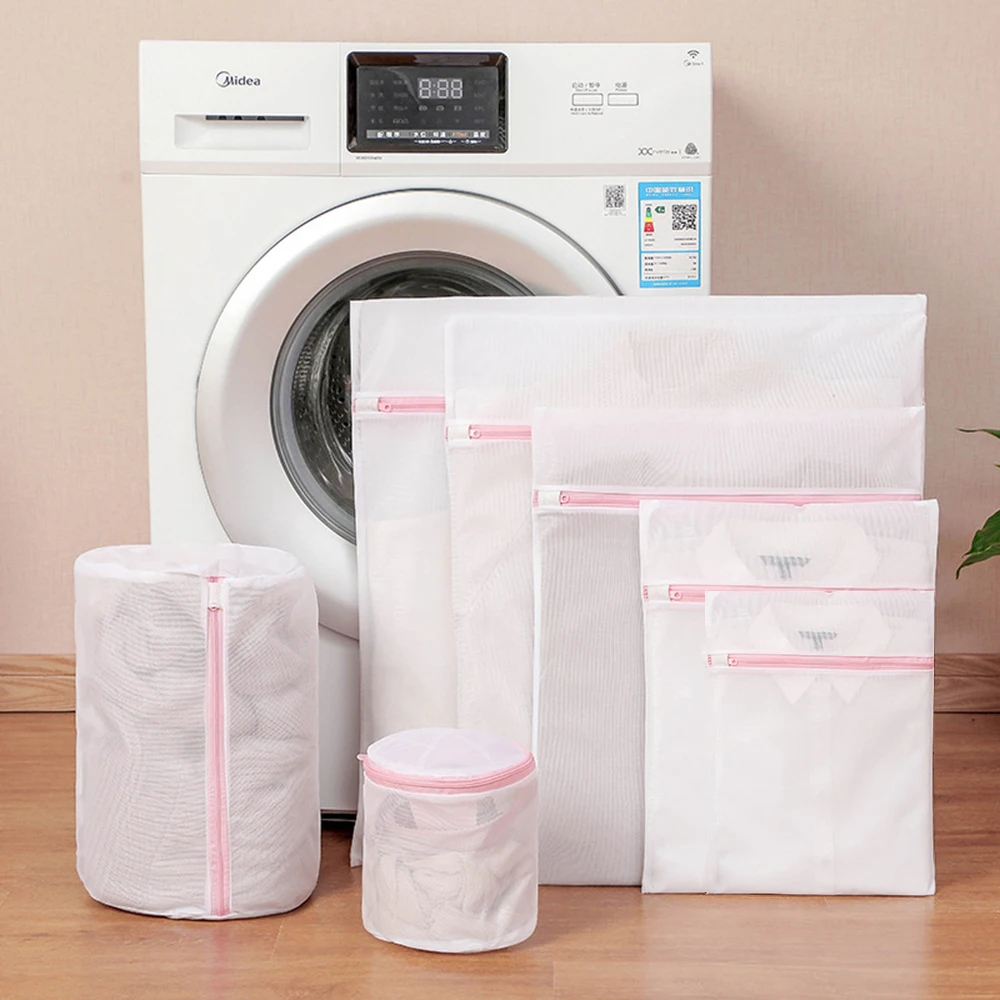 Fine Mesh Laundry Bags Pink Zipper Durable Large Capacity Delicate Lingerie Washing Bag Anti-deformation Clothes Storage Pouch