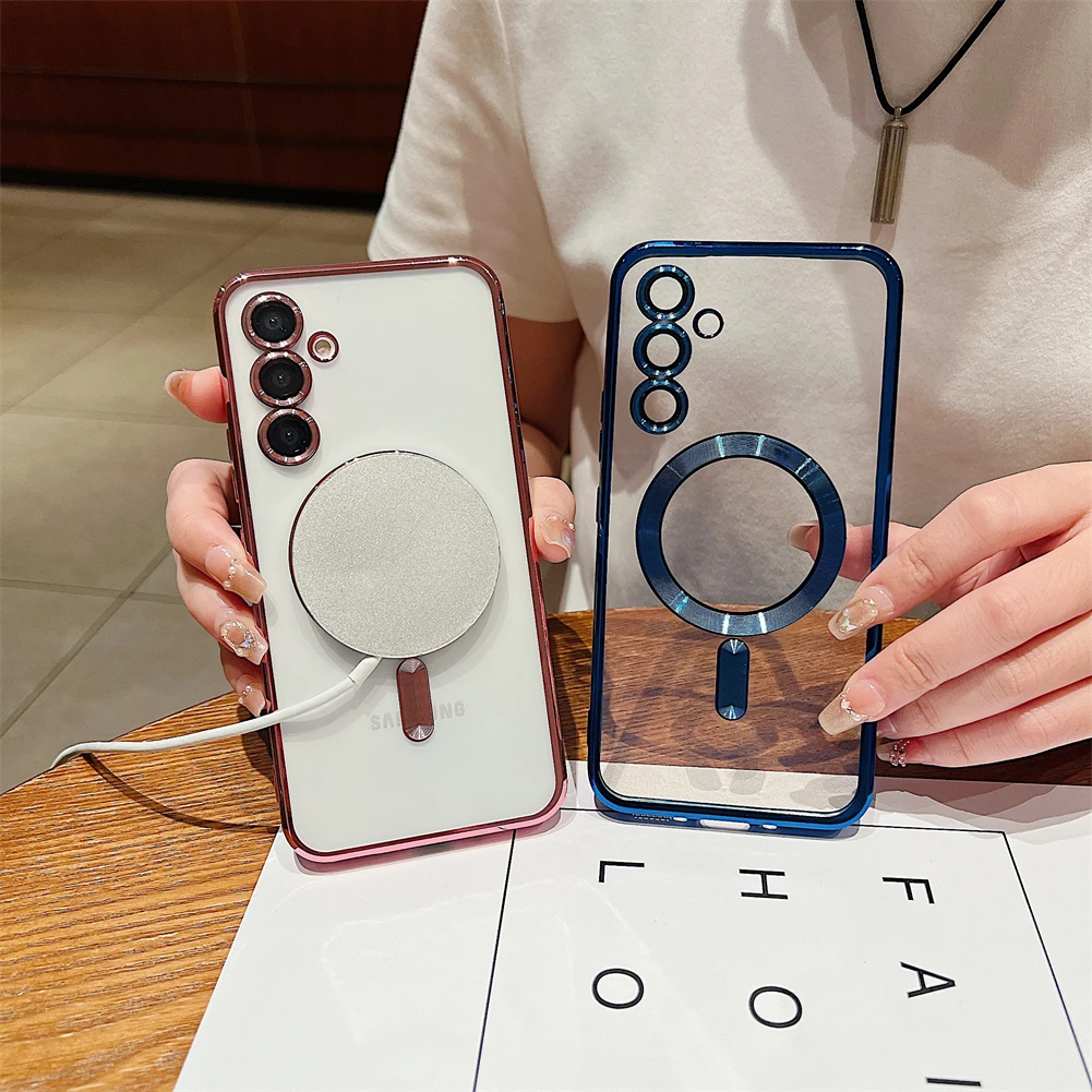 الفاخرة تصفيح واضح سيليكون جراب هاتف ل غالاكسي A56 A55 A14 A24 A34 A35 المغناطيسي عدسة حماية الغطاء الخلفي A54 حالات #3