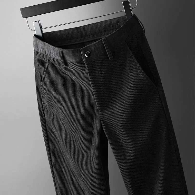

Осенние и зимние полосатые бархатные брюки, мужские вельветовые брюки, мужские повседневные брюки, деловые брюки прямого кроя среднего возраста