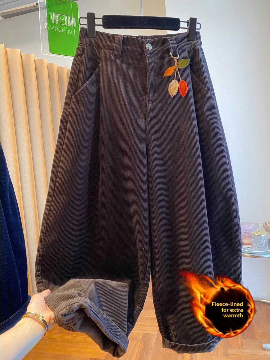 

Retro Fleece Lined Thick Corduroy Casual Pants Loose Wide Leg Harlan Pants Grandmother Pants plus Size Women's Winter Clothes