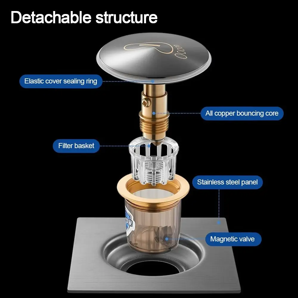 

Слив для пола пресс-типа из нержавеющей стали, всплывающая выскакивающая педаль, сетчатый фильтр для канализационного пола, съемный слив для душа с защитой от запаха