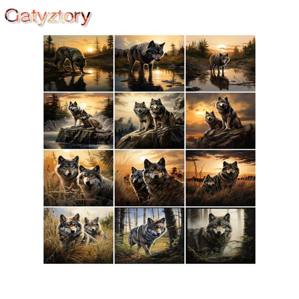 

GATYZTORY Painting By Number On Canvas Handmade Wolf Landscape Picture Of Coloring By Number Animal Kit Decoration Wall Room