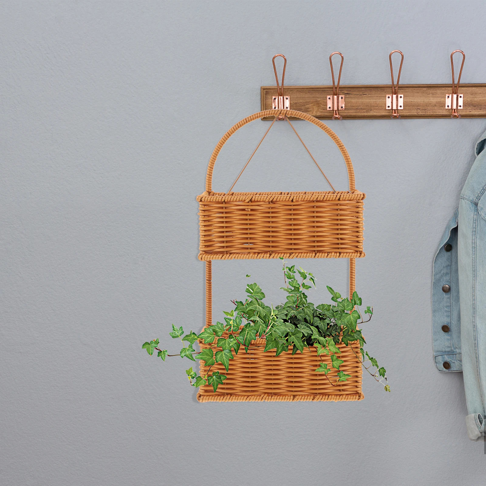 

Double Tier Wall Hanging Storage Basket PP Material Fruits Vegetable ganizer Home Decor Kitchen Bathroom Space Saving