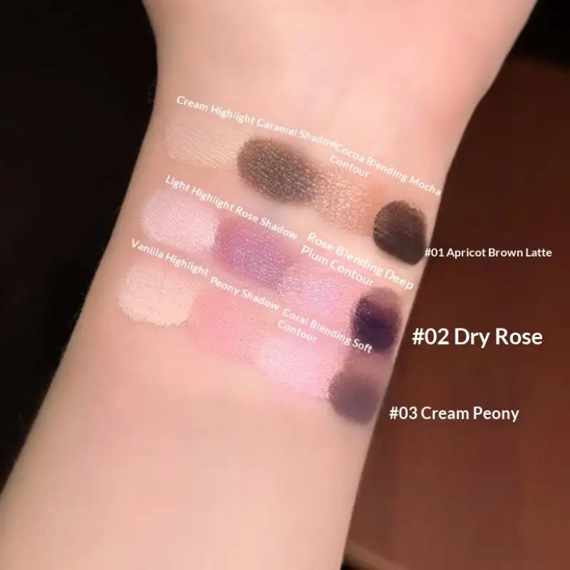 1Pc Cappuvini Matte Velvet Eyeshadow Palette – 4 kleuren met eyeliner highlighter contour, schattige oogmake-up schoonheidscosmetische set