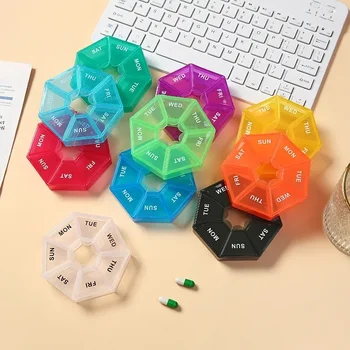 1 יחידה תיבת תרופות לשבעה ימים, מחזיק טבלאות שבועי נייד, תיבת תרופות קטנה ניידת, תיבת אחסון לטבלאות