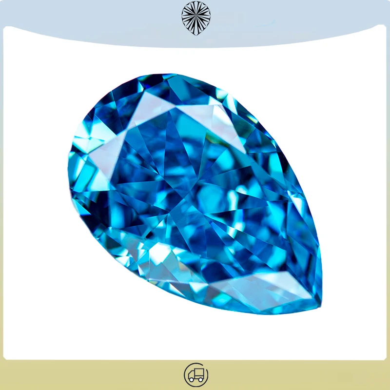 Cubic Zirconia Crushed Ice Cut Aquamarine Color Pear Shape Charms Beads for Jewelry Making Ring Pendant Materials No Certificate