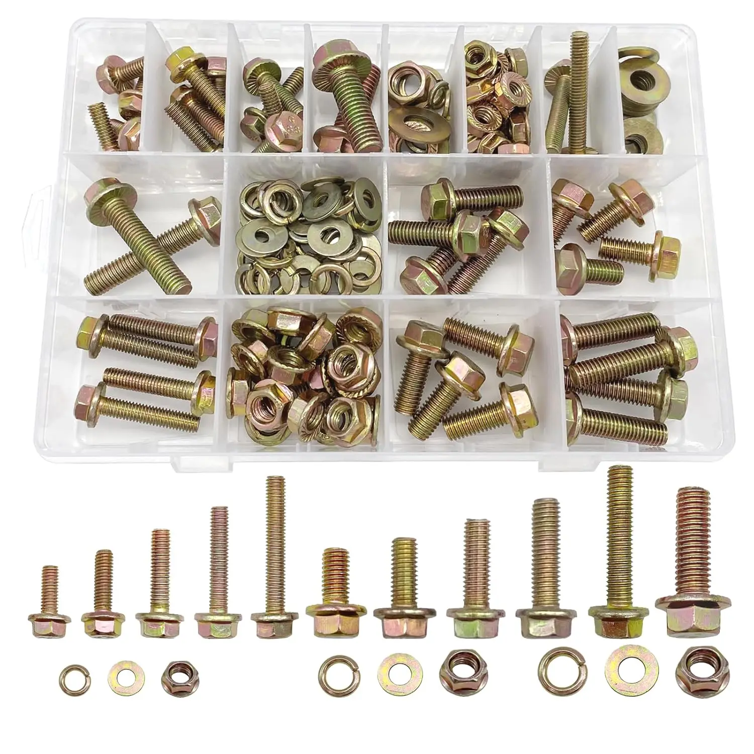 170-piece metric flange bolt set, M6, M8, M10 (16 mm to 40 mm) metric bolt set, flange hex bolts, nuts, and washers set, 1