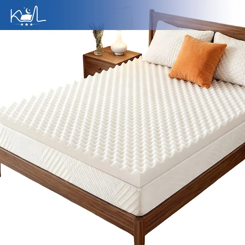 Wave Egg Crate Foam Mattress Topper,Pressure Relief Sponge Bed Pad with Convoluted Design,Breathable Cooling Mattress Cover