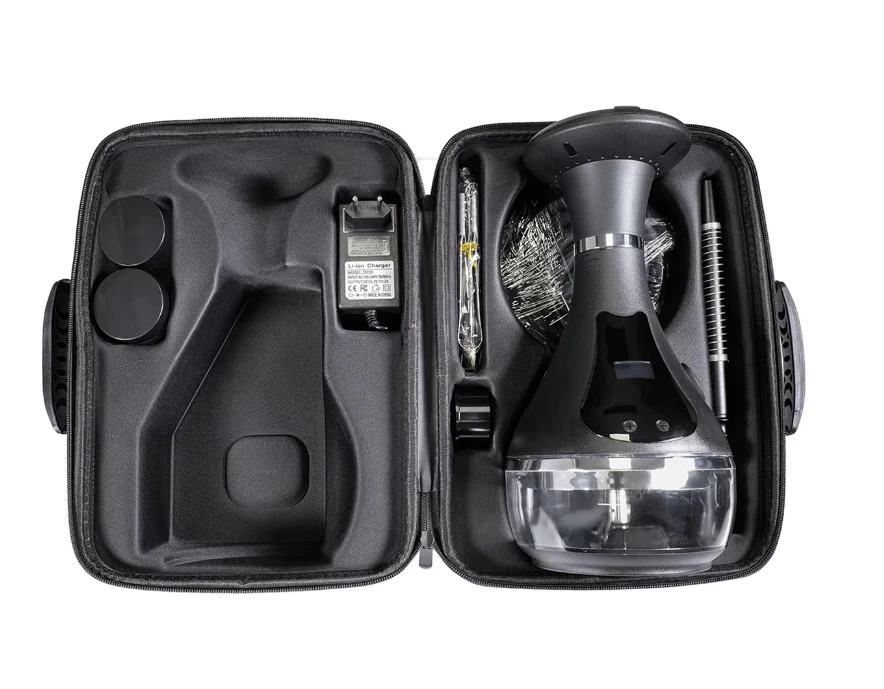 少量生産のカスタマイズ可能なロゴ入り、充電式で健康的な電子シーシャ、スーツケース入り、長時間持続、温度調節可能