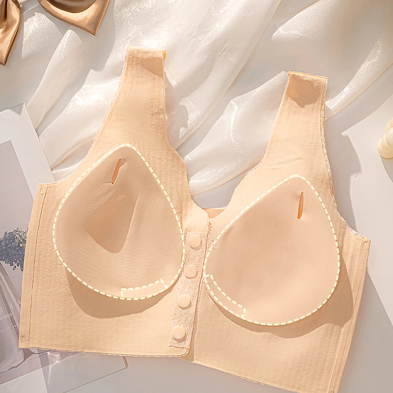 Front Buckle Plus Size Nursing Aunt Bra Seamless Underwear Gathered Pregnant Women Anti-sagging No-rim Bra Thin Women view 2
