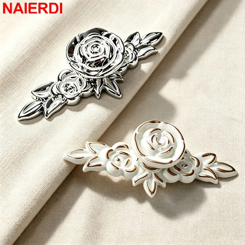 NAIERDI Vintage Flower Cabinet Knobs European Style Zinc Alloy Drawer Pulls Antique Furniture Handles for Kitchen Wardrobe Door