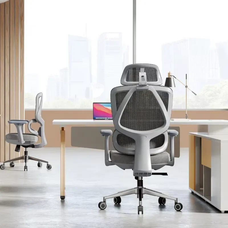 Ergonomic Mesh Office Chair with Adjustable Headrest and Armrests Retractable Footrest Modern Design Sturdy Back Support