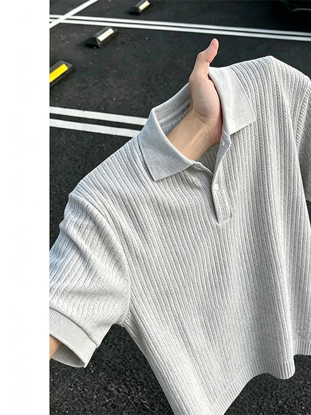 White Texture Short Sleeve  Shirt Men's Summer High-End Flip Collar T-Shirt Old Money Style Fashion Men's Clothing Trend