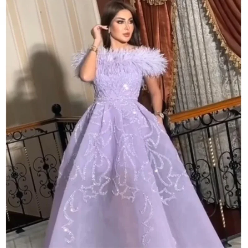 Vestido de fiesta de plumas para mujer, traje Formal brillante, línea A, Sexy, 2023