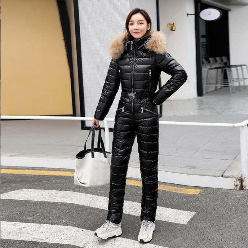 Fleece One-piece Ski Suit Women Snow Coveralls Mountain Ski Jumpsuit Super Warm Winter Ski Jacket Pants Breathable Snow Suit