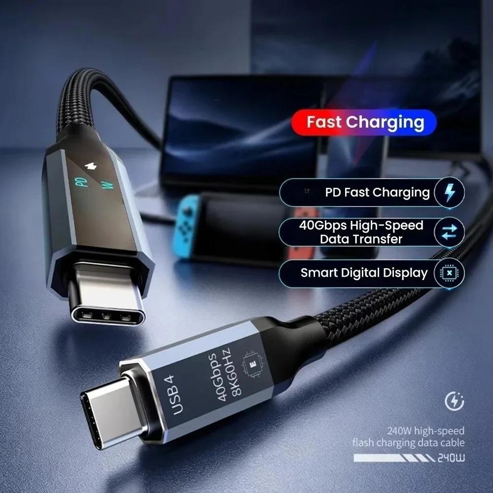 PD USB4.0 Type C Cable 40Gbps Thunderbolt 8K 60Hz Digital Display E-Marker Chip Fast Charging Type-C Cord For iPhone 17 Laptop