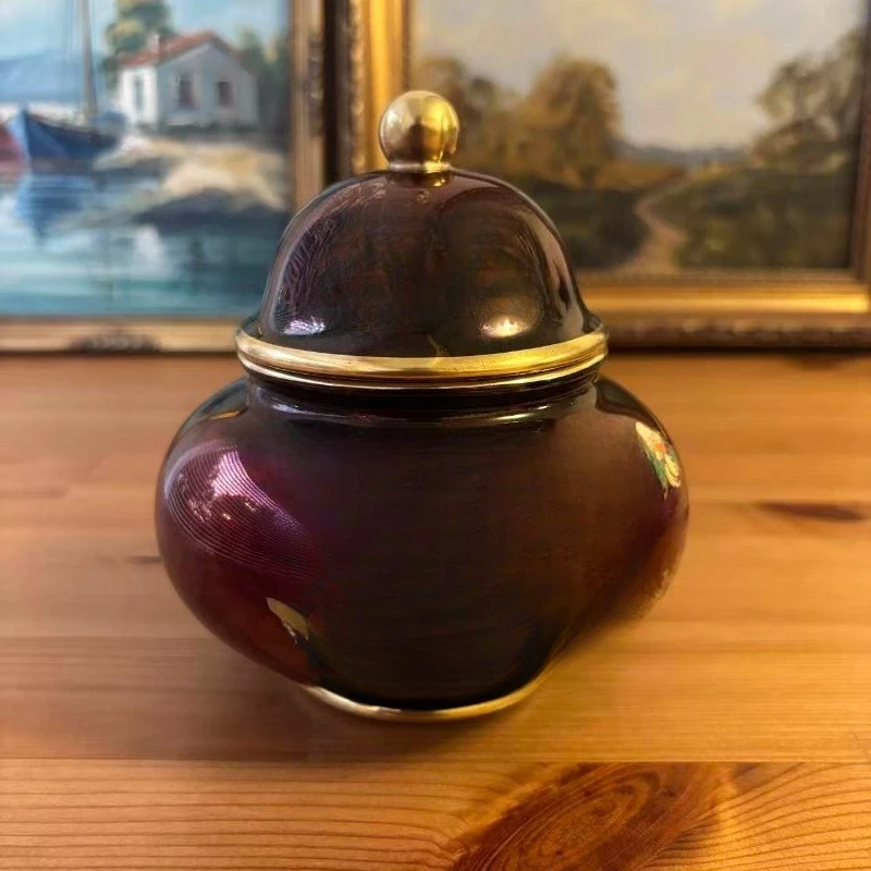 Antique porcelain, enamel glaze painted flower and bird general jar