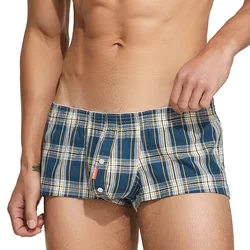 Men's underwear Aro pants pajamas home thin pure cotton plaid low waisted sexy casual shorts four corner U convex