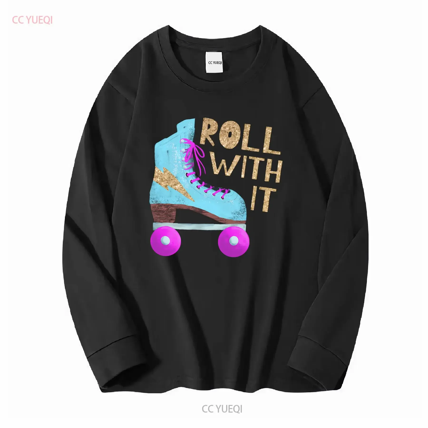 ROLL WITH IT Retro Roller Skate Large Capacity Backpack Print Backpacks vintage Washed fashion Stretched Unisex homme
