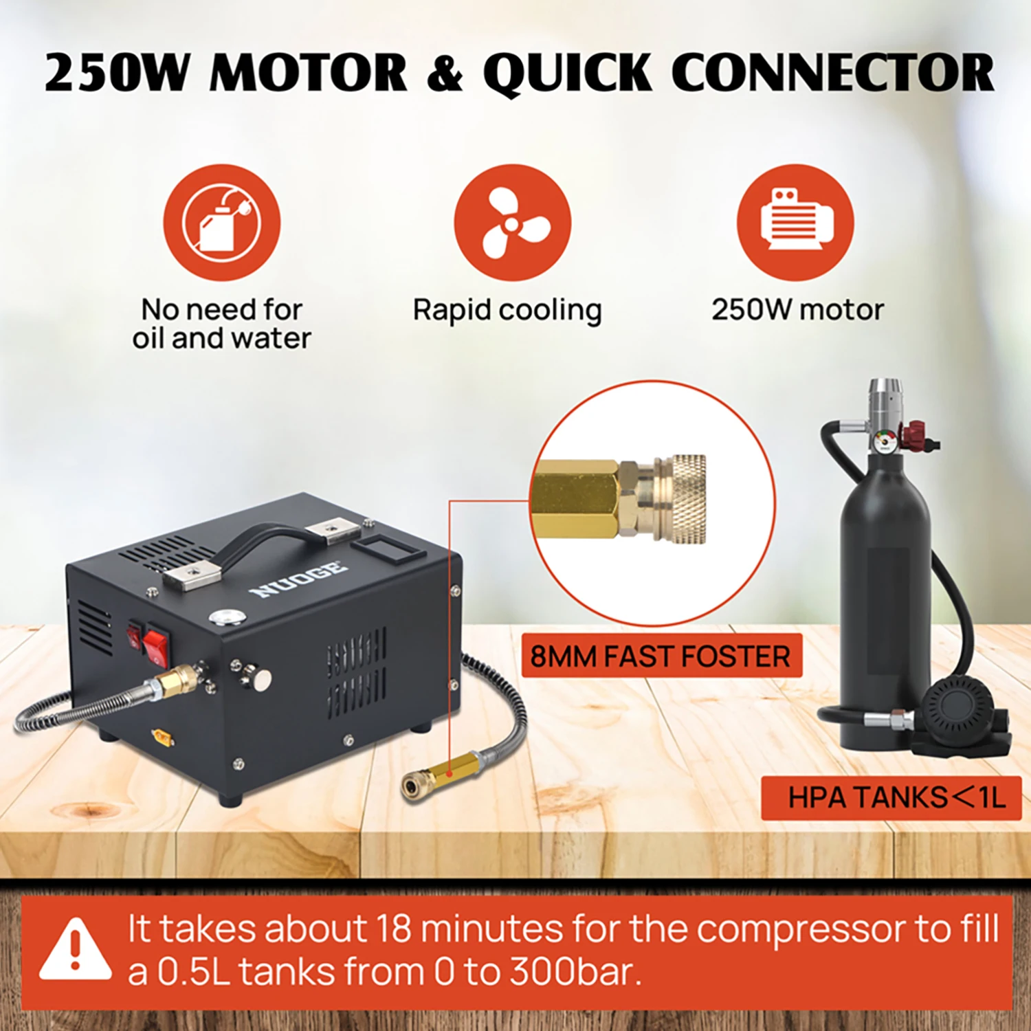 NUOGE 4500Psi 30Mbar портативный воздушный компрессор PCP насос 12 В постоянного тока/110 В/220 В мощность без масла/без воды бутылка для дайвинга