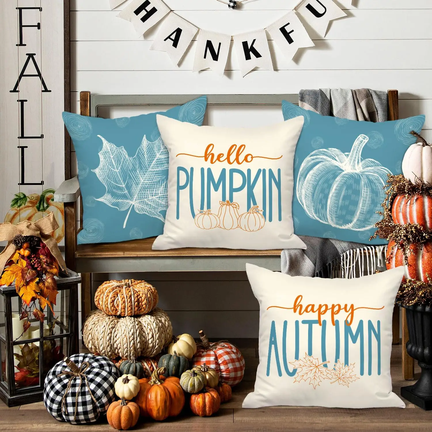 

Throw Fall Pillow Covers Set of 4, Maple Leaf Pumpkin Decorative Holiday Autumn Cushion Covers Thanksgiving Pillow Case