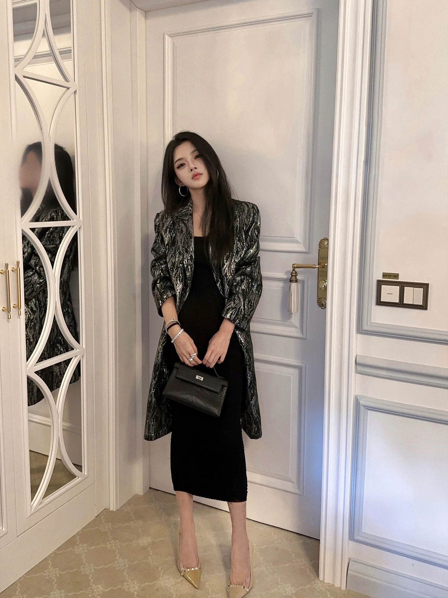 

Xia Yuan Original Art Student Cold Tone Sculpture Jaet Long Sve Women's Casual Mid-Length Coat Fem Faion