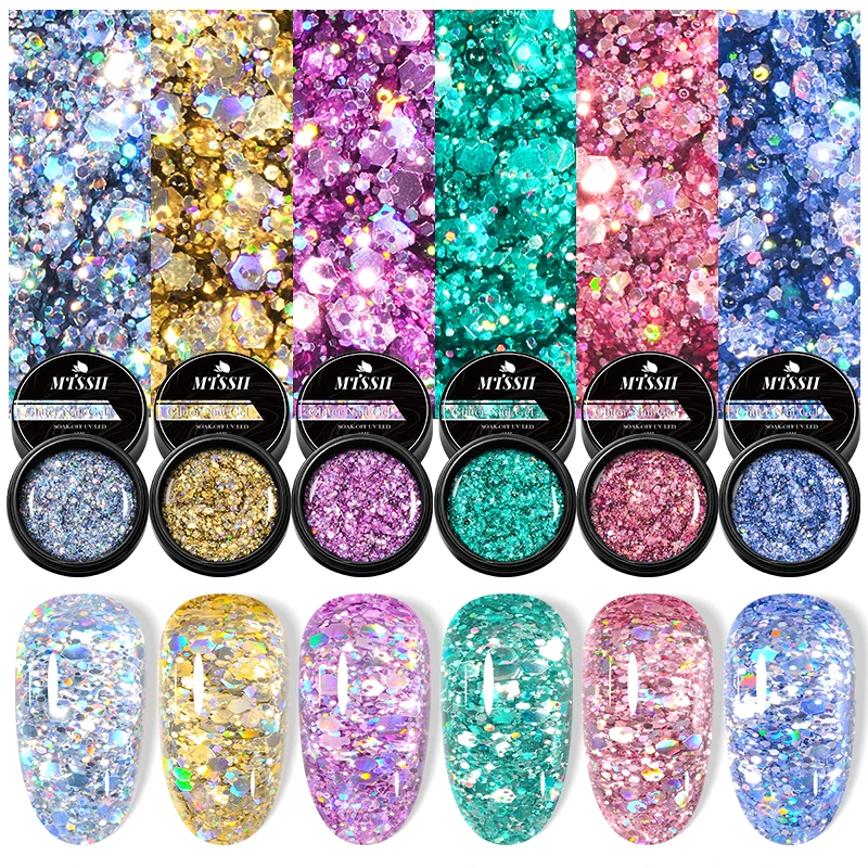 

Mtssii 8ml Shining Glitter Sequins Nail Gel Polish Soak Off UV LED Semi-Permanent Varnish For DIY Nail Manicure Accessories