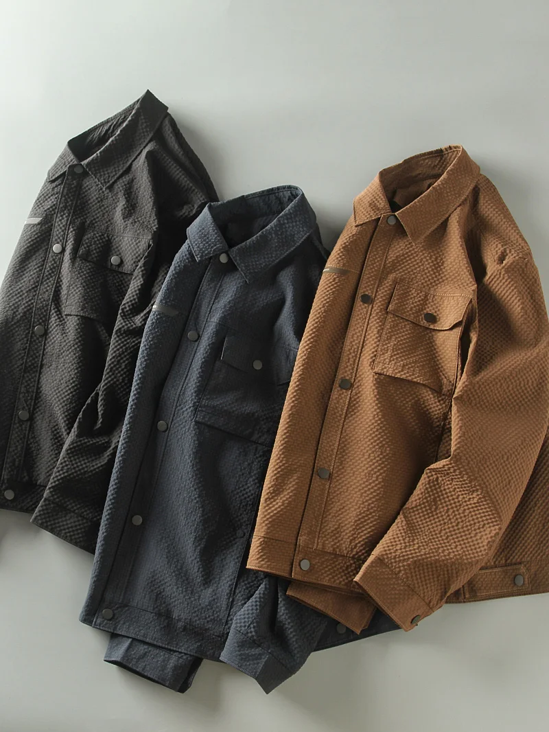 

Мужская осенняя рабочая куртка с пузырчатой текстурой, повседневная, универсальная, на одной пуговице, с воротником, молодежная, с длинными рукавами